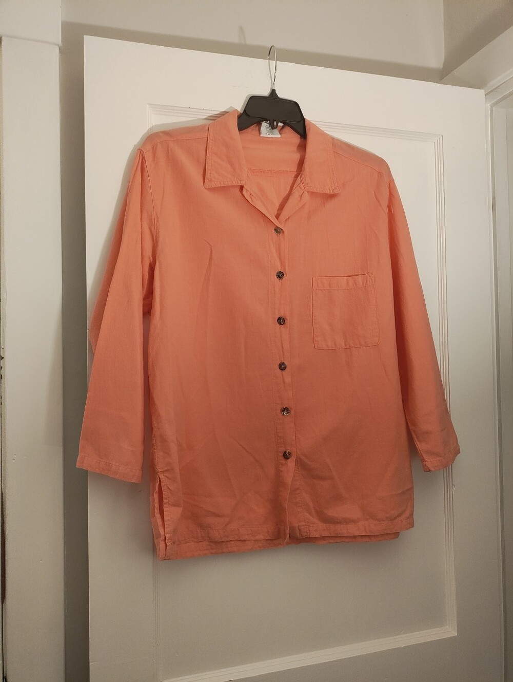 CMC Color Me Cotton Medium Coral 100% Cotton Button Front Tunic Made USA
